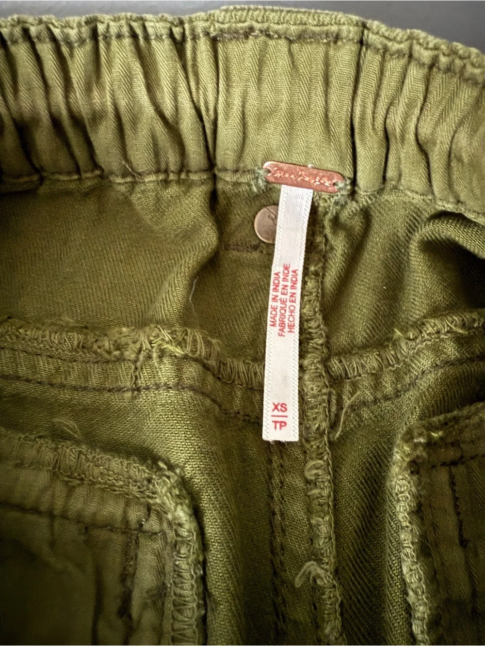 Free People Frankie Washed Army Green Utility Tie-Waist Women’s Shorts XS